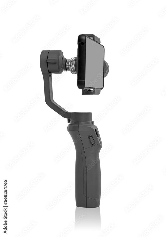 Steadicam with smartphone isolated on white background. Steadicam with smartphone isolated on white background.