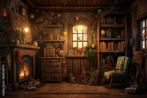 Warm Cozy old room. Home classic. Generate Ai