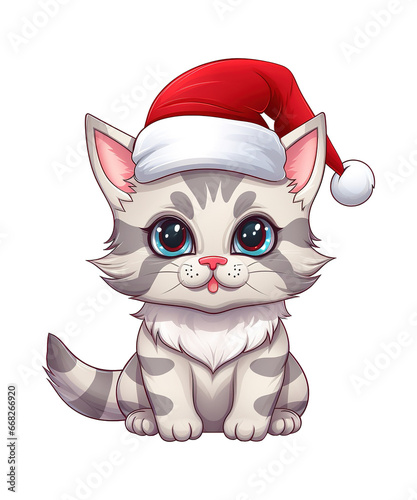 cute cat cartoon wearing christmas hat