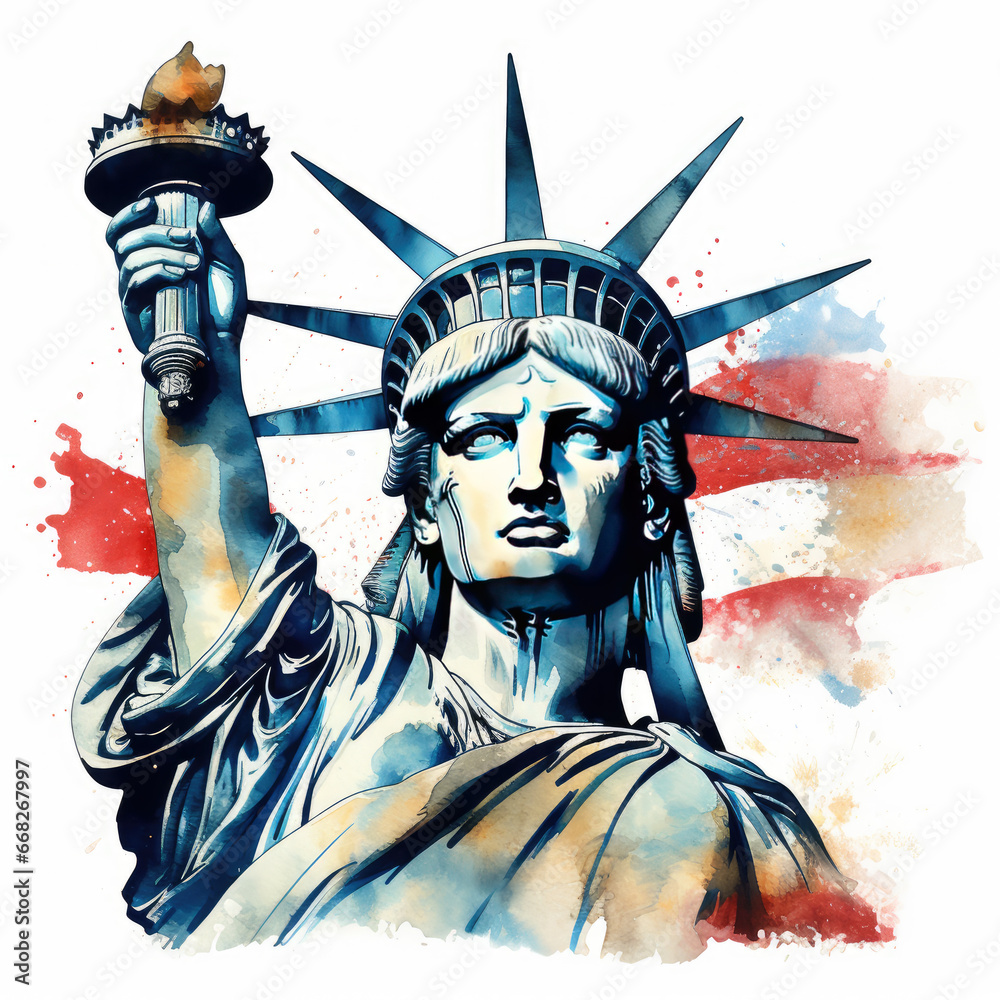 Obraz premium watercolor Statue of Liberty clipart, Generative Ai