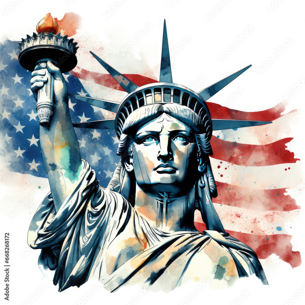 Obraz premium watercolor Statue of Liberty clipart, Generative Ai