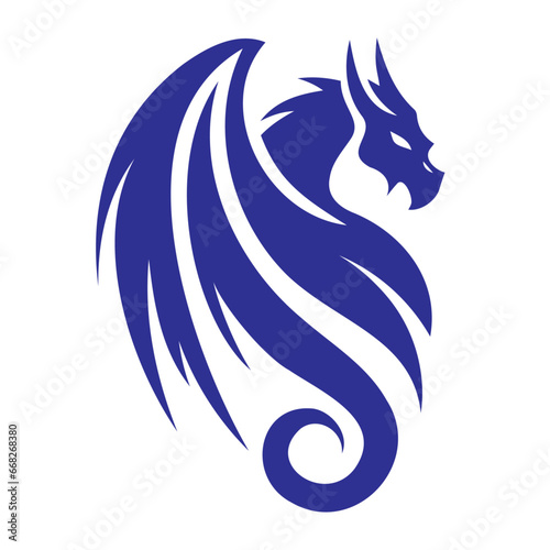 elegant gargoyle drawing of hand drawn dragon with wings and horns, smooth lines vector illustration silhouette