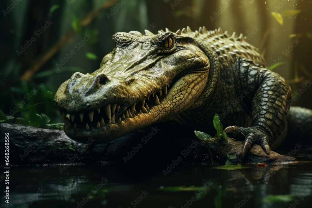 Unpredictable Wild crocodile scary. Nature reptile. Generate ai