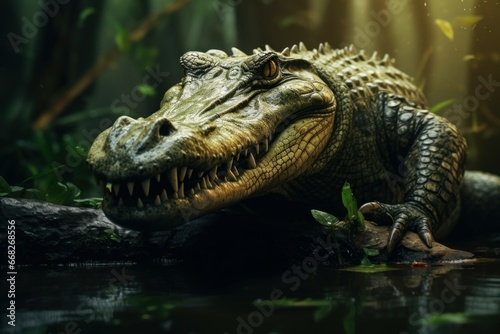 Unpredictable Wild crocodile scary. Nature reptile. Generate ai