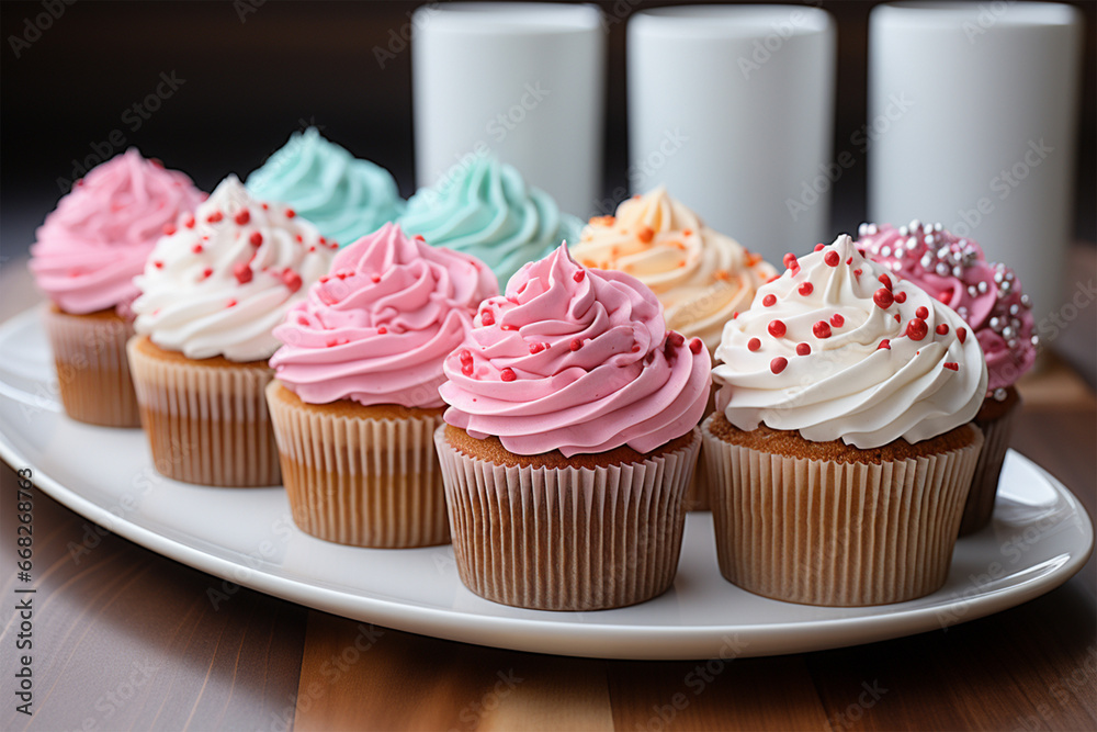 Five neatly arranged cupcakes