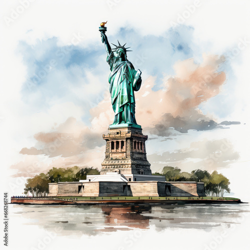 watercolor Statue of Liberty clipart, Generative Ai © moondesigner