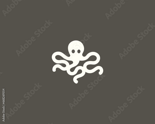 Octopus logo design. Minimalistic aquarium seafood restaurant logotype. Vector illustration.