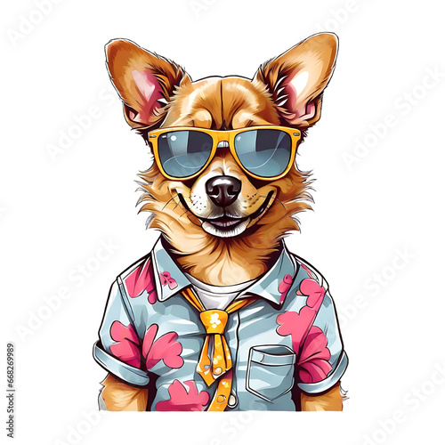A cute dog smile with sunglasses with sun background t-shirt design isolated on transparent background - Generative AI © vectorart092