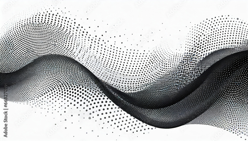 flowing dots particles wave pattern 3d curve halftone black gradient curve shape isolated on white background vector in concept of technology science music modern flowing dots particles wave pattern 3d curve halftone black gradient curve shape isolated on white background vector in concept of technology science music modern