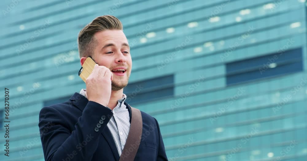 Business man, phone call and talking in city for conversation, mobile networking and cellphone discussion. Happy young worker, smartphone and communication in town of contact, speaking and connection Business man, phone call and talking in city for conversation, mobile networking and cellphone discussion. Happy young worker, smartphone and communication in town of contact, speaking and connection