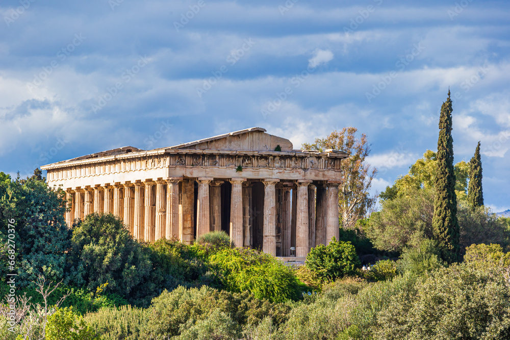 Temple of Hephaisteion, a Greek temple at Agora of Athens in Athens, Greece