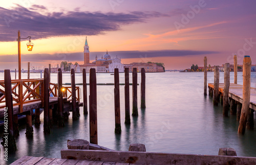 The large Venetian lagoon and the island of San Giorgio Maggiore at dawn.