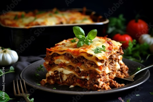 Scrumptious Delicious lasagnas baking. Meal cuisine. Generate Ai