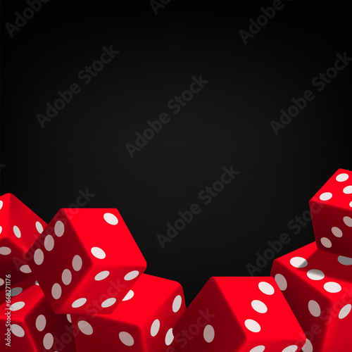 Dice frame. Red dice on a black background. Vector illustration.