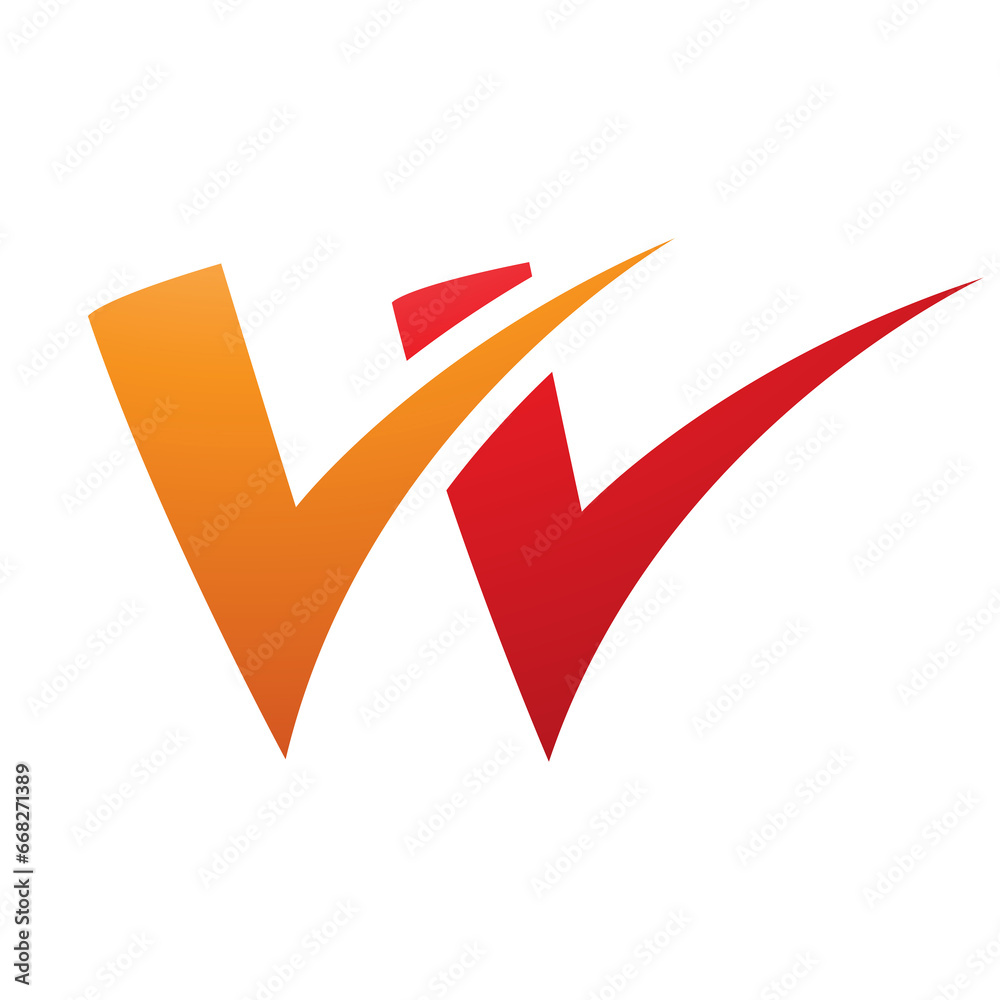 Orange and Red Tick Shaped Letter W Icon Orange and Red Tick Shaped Letter W Icon