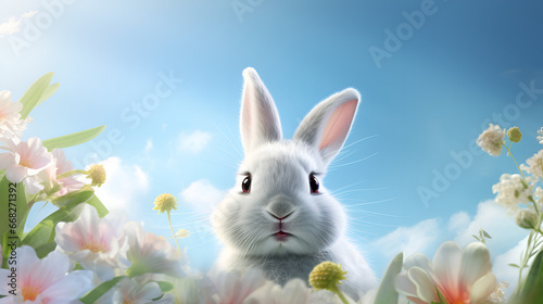 Merry Bunny Moments with Flowers A Festive Celebration of Joyful Easter Peaceful Garden Gatherings Creating Joyful Memories with Bunny Delight background ai generted