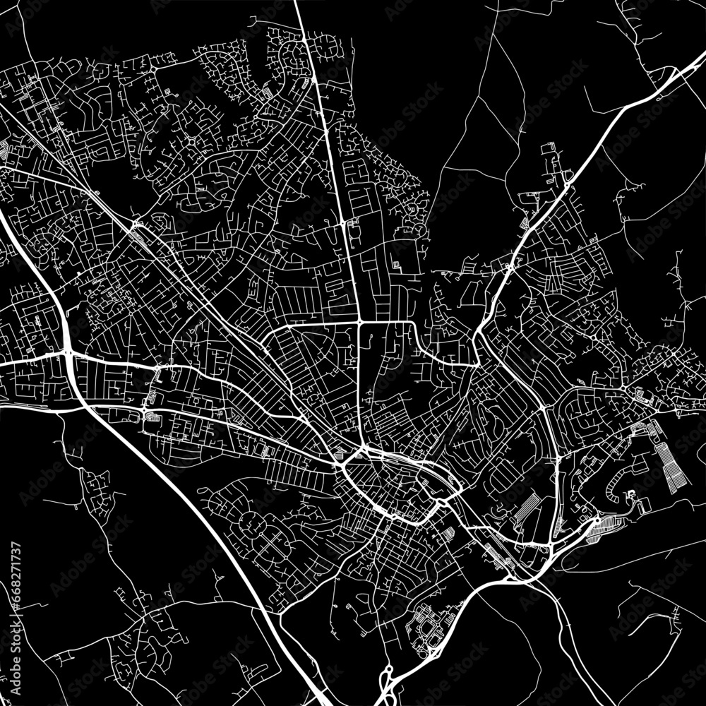 1:1 square aspect ratio vector road map of the city of  Luton in the United Kingdom with white roads on a black background.
