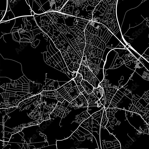 1:1 square aspect ratio vector road map of the city of Watford in the United Kingdom with white roads on a black background.