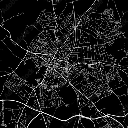 1:1 square aspect ratio vector road map of the city of St Albans in the United Kingdom with white roads on a black background.