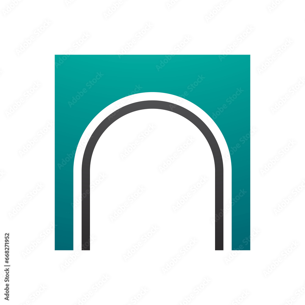 Persian Green and Black Arch Shaped Letter N Icon Persian Green and Black Arch Shaped Letter N Icon