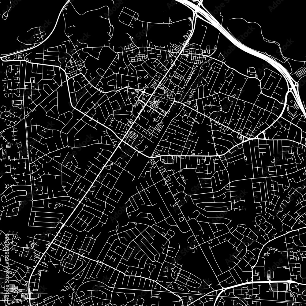 1:1 square aspect ratio vector road map of the city of  Sale in the United Kingdom with white roads on a black background.