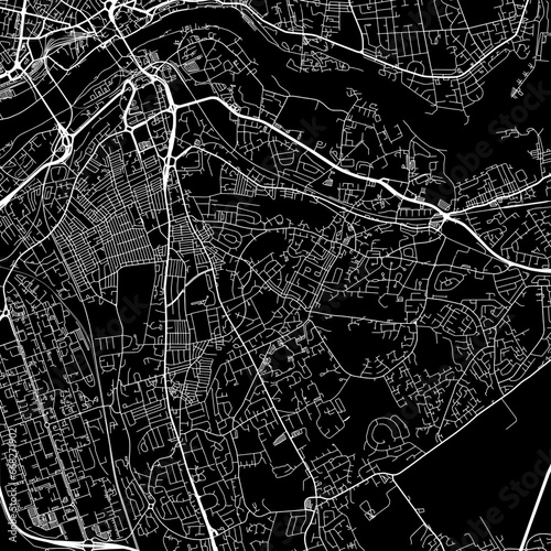 1:1 square aspect ratio vector road map of the city of Gateshead in the United Kingdom with white roads on a black background.