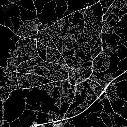 1:1 square aspect ratio vector road map of the city of  Lisburn in the United Kingdom with white roads on a black background. photo