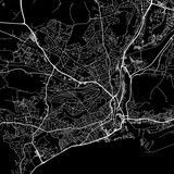 1:1 square aspect ratio vector road map of the city of  Swansea in the United Kingdom with white roads on a black background.