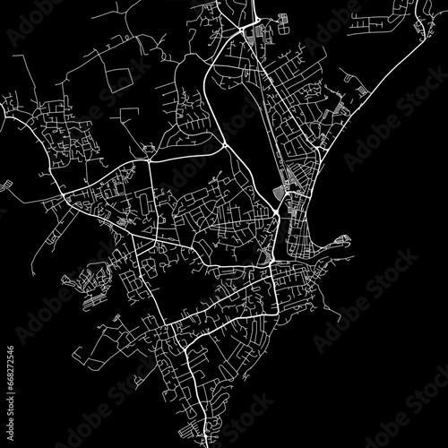 1:1 square aspect ratio vector road map of the city of  Weymouth in the United Kingdom with white roads on a black background. photo