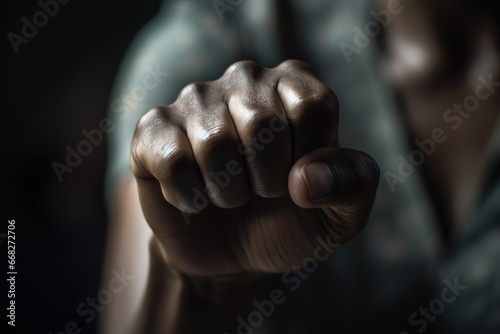 A close-up of a woman's hands forming a fist, symbolizing strength and empowerment. International women's day.