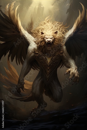 A mythical manticore. Great for stories on fantasy, mythology, mythical beasts, monsters, TTRPG and more. 