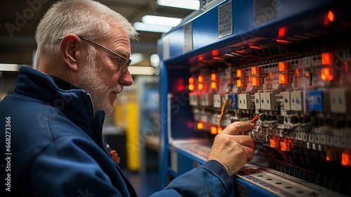 Electrician Repairing Damaged Switchboard, The Critical Control Center of Electrical Systems photo