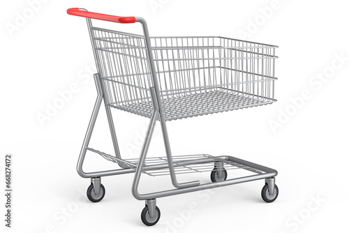 Shopping cart or trolley for groceries on white background.