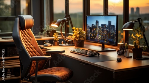 Home Office Workstation Represents Remote Work Trend of Telecommuting From Home