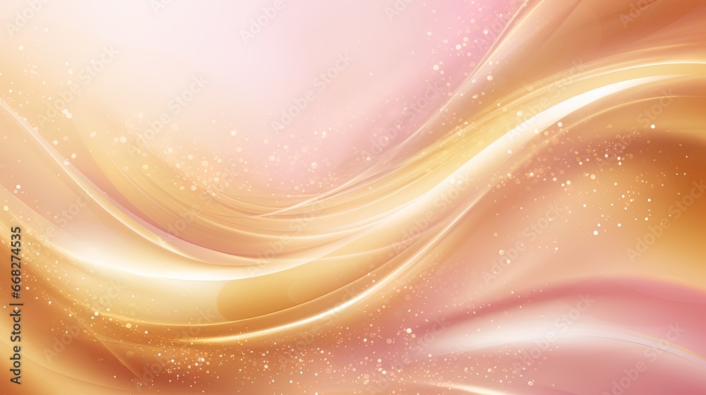 Soft wave of golden and pink light with shiny, beautiful particules. Smooth gold and pale red luxury texture for festive and love banner, background in gradient hues. - obrazy, fototapety, plakaty 