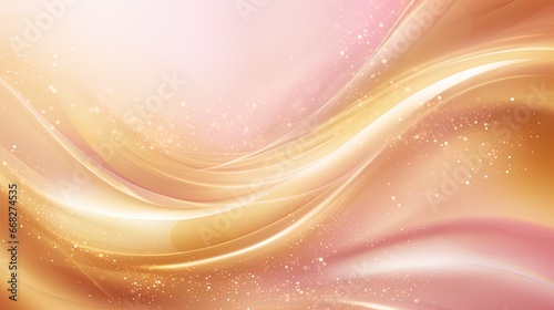 Soft wave of golden and pink light with shiny, beautiful particules. Smooth gold and pale red luxury texture for festive and love banner, background in gradient hues.