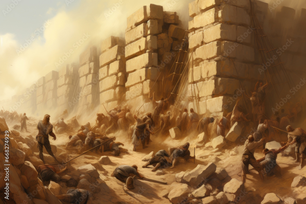 Ancient Ruins: Jericho's Defenses Shatter - obrazy, fototapety, plakaty 