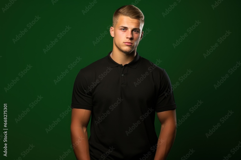 Close-Up Portrait of a Fictional Handsome & Confident Man in Casual Blank t-Shirt. Isolated on a Plain Colored Background. Generative AI. Close-Up Portrait of a Fictional Handsome & Confident Man in Casual Blank t-Shirt. Isolated on a Plain Colored Background. Generative AI.
