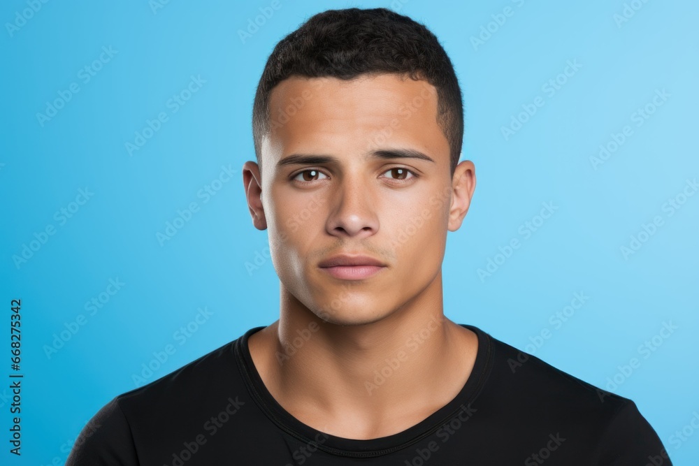 Close-Up Portrait of a Fictional Handsome & Confident Man in Casual Blank t-Shirt. Isolated on a Plain Colored Background. Generative AI. Close-Up Portrait of a Fictional Handsome & Confident Man in Casual Blank t-Shirt. Isolated on a Plain Colored Background. Generative AI.