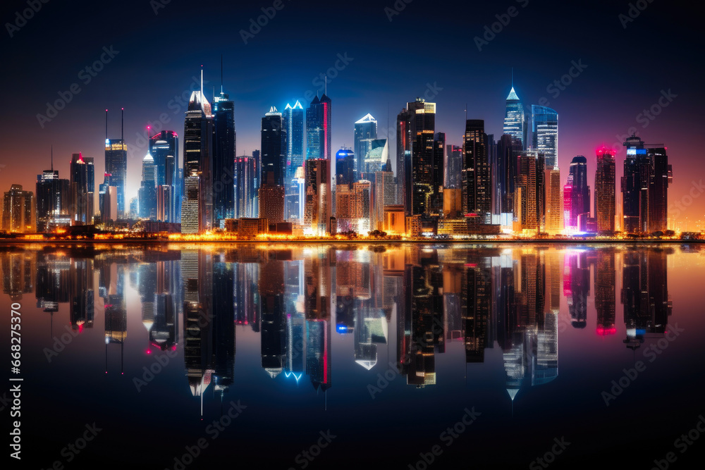 Fototapeta premium Nocturnal Beauty: City Lights on the River
