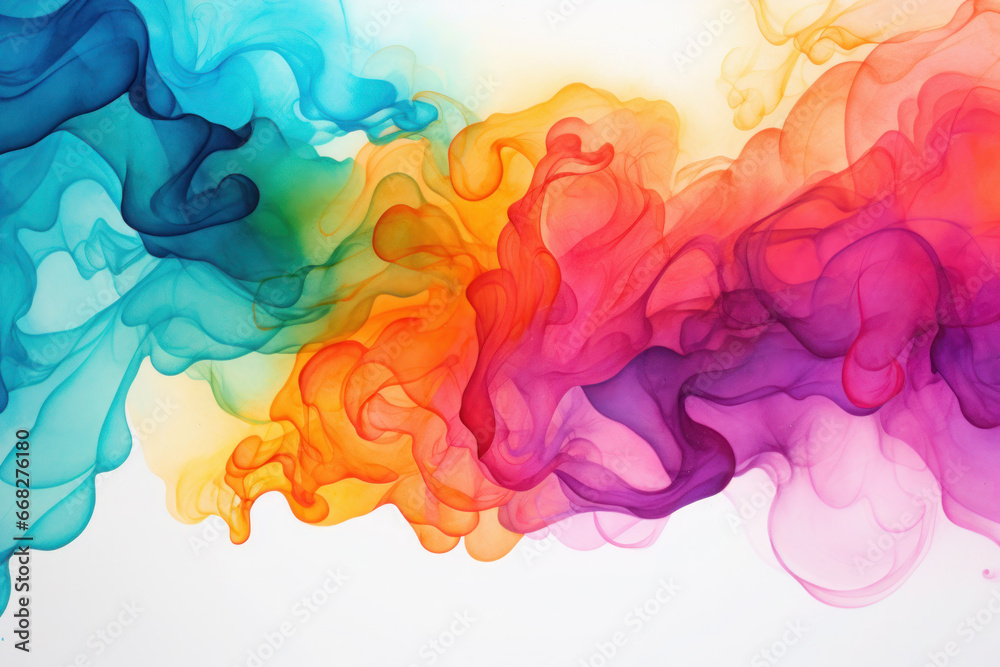 texture of watercolor and alcohol paints. colorful smoke and splash. blue, orange and purple on a white background.