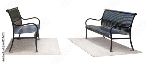 Photography Elegant metal bench on concrete base