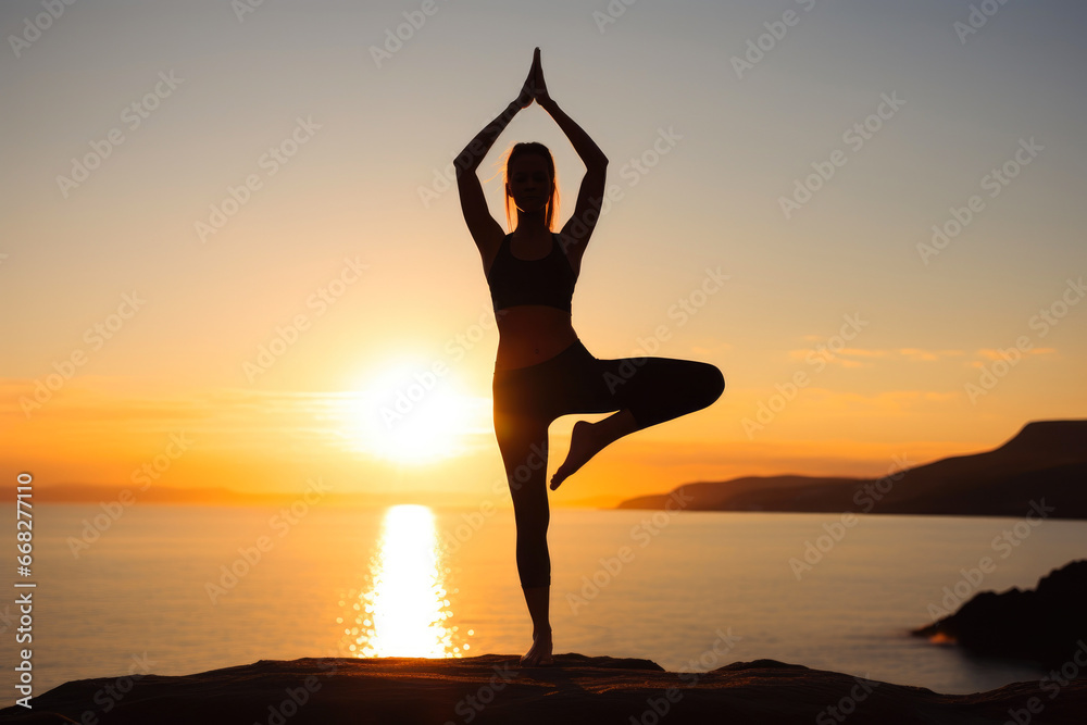 Strength in Stillness: Athletic Female Practicing Yoga in Nature's Embrace