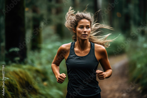 Nature's Fitness: Woman Jogging Through the Forest