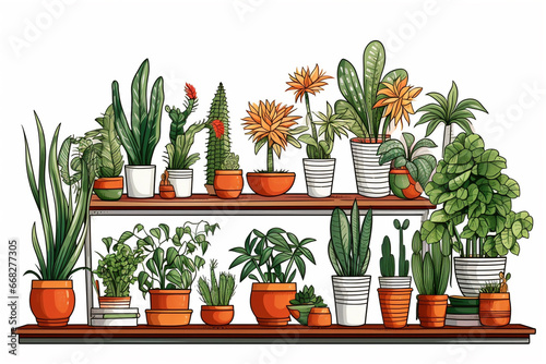 A lot of potted plants on white background