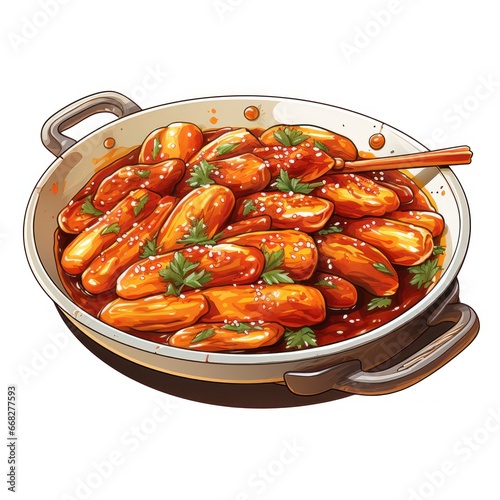 illustration of Tteokbokki or korean spicy rice cake. Popular street Asian food. watercolor illustration. Suitable for menus, restaurant, cookbook and recipe photo