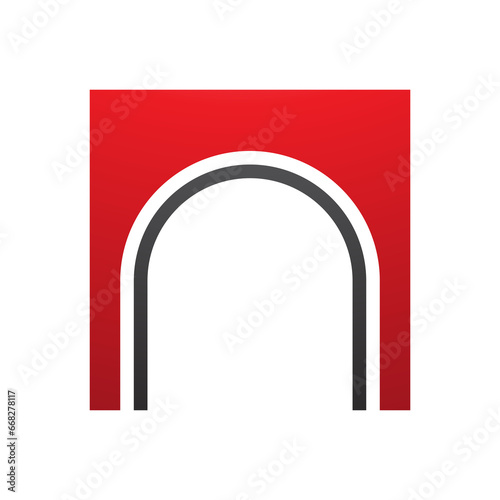 Red and Black Arch Shaped Letter N Icon