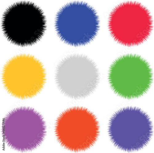 Set of multi-colored fluffy balls on a transparent background
