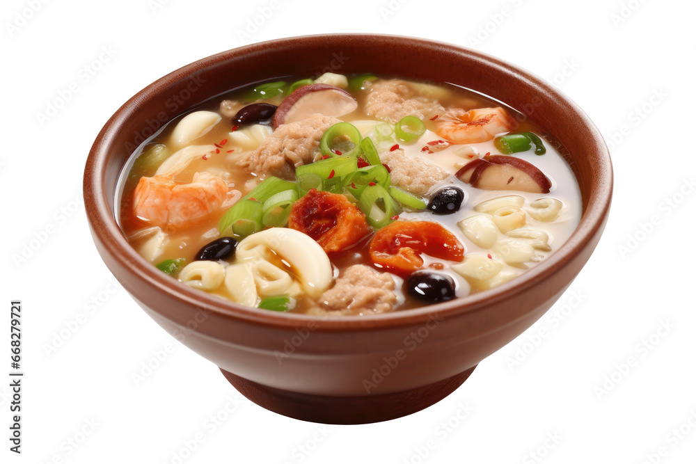 Delicious Eight Treasure Soup Serve on Bowl, Chinese Soup Cuisine, Transparent Background