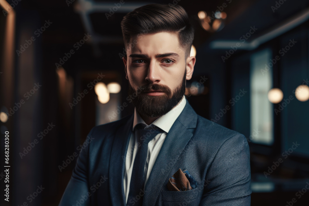 Successful attractive confident businessman in an expensive suit in the office, portrait of a handsome middle-aged man Successful attractive confident businessman in an expensive suit in the office, portrait of a handsome middle-aged man